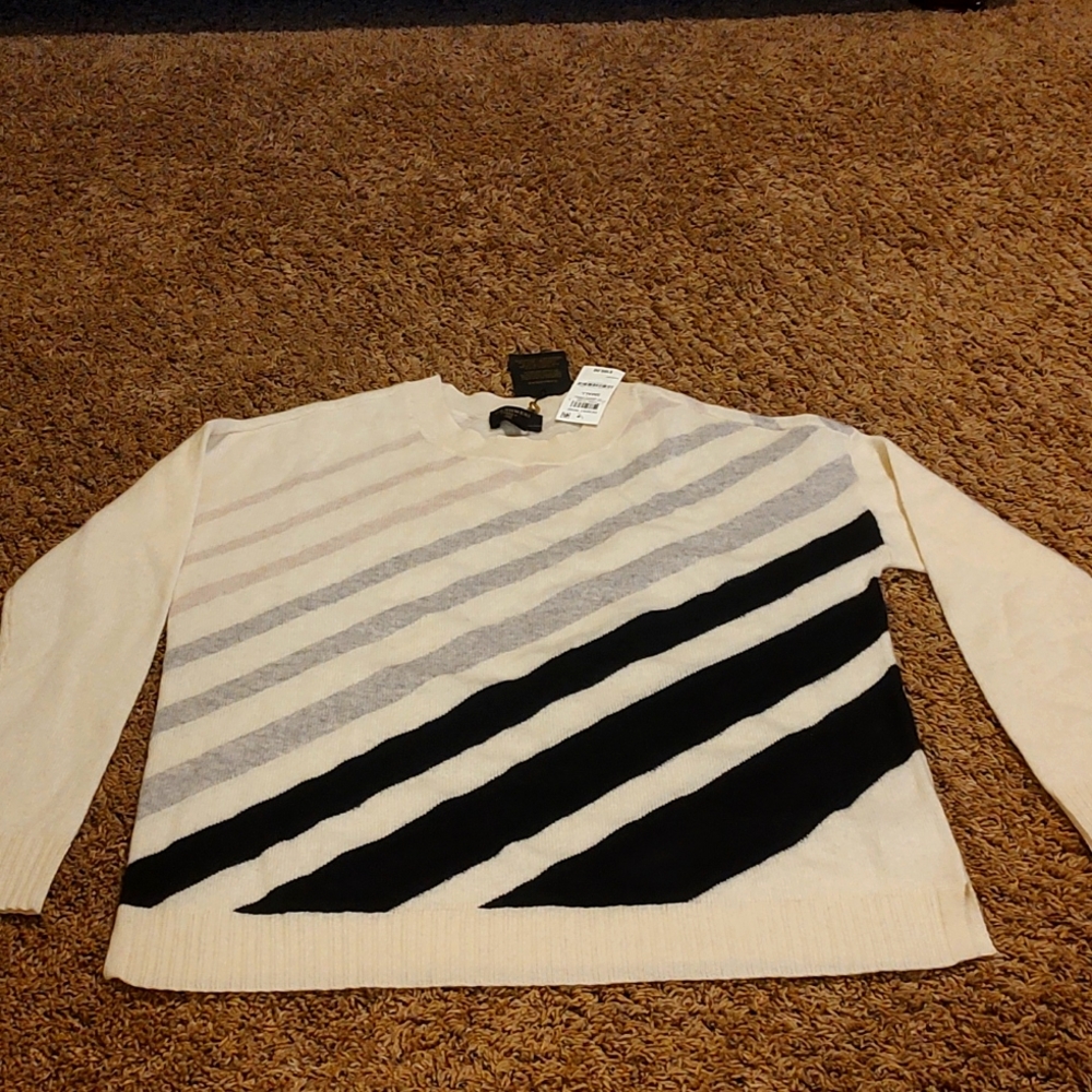Charter Club 100% cashmere women's sweater ivory / black. sz S. NWT